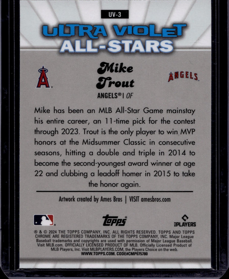 2024 Topps Chrome #UV-3 Mike Trout Ultra Violet All-Stars back