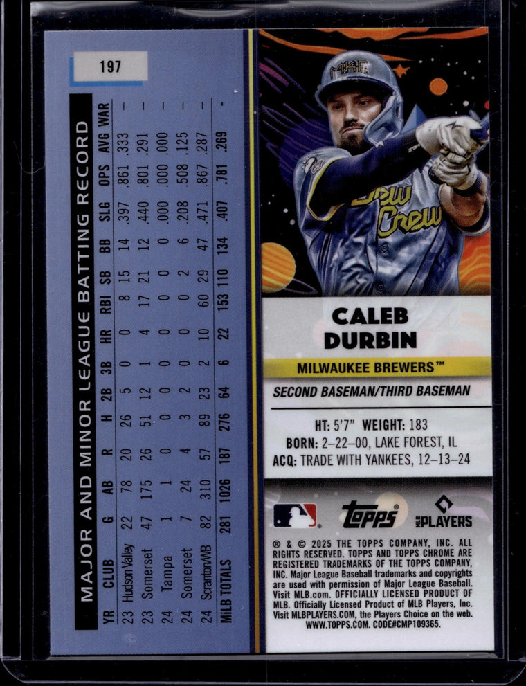 2025 Topps Chrome Cosmic #197 Caleb Durbin Blue Moon Refractor #/99 back