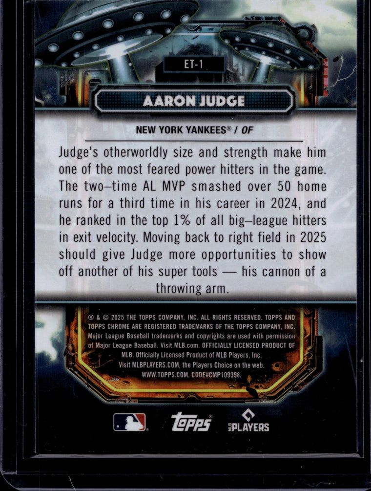 2025 Topps Chrome Cosmic #ET-1 Aaron Judge Extraterrestrial Talent back