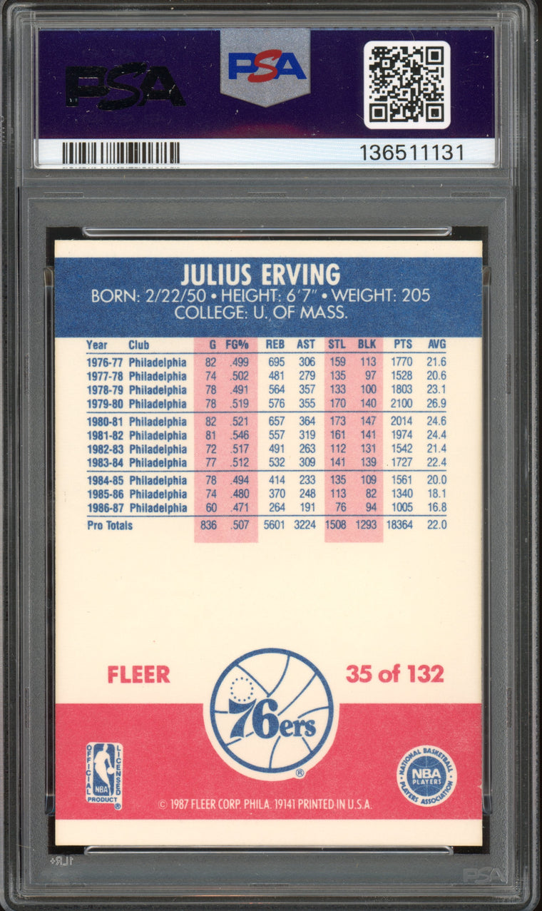 1987-88 Fleer #35 Julius Erving PSA 8 back