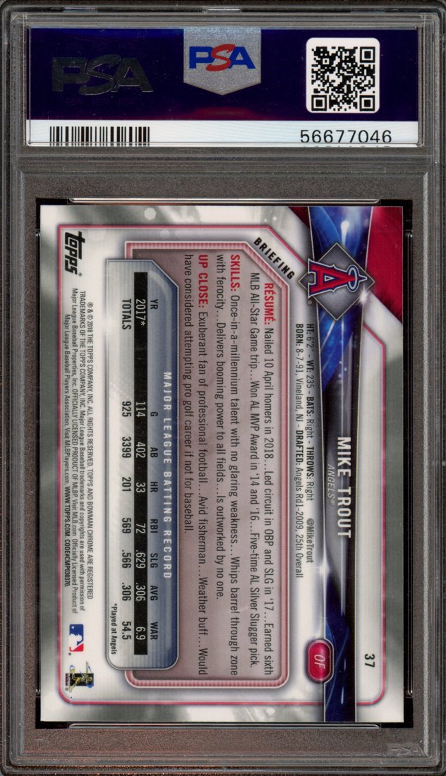 2018 Bowman Chrome Mike Trout #37 back