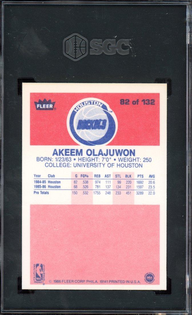1986 Fleer Akeem Olajuwon #82 back