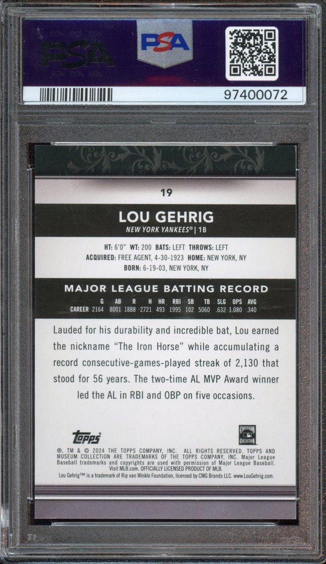 2024 Topps Museum Collection Lou Gehrig #19 back