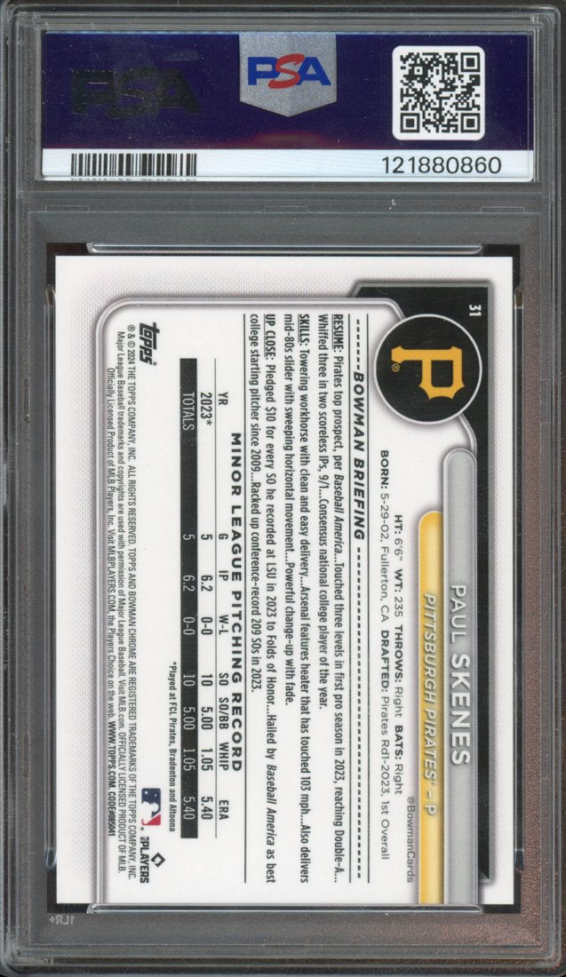 2024 Bowman Chrome Sapphire Edition Paul Skenes #31 Black 01/10 back