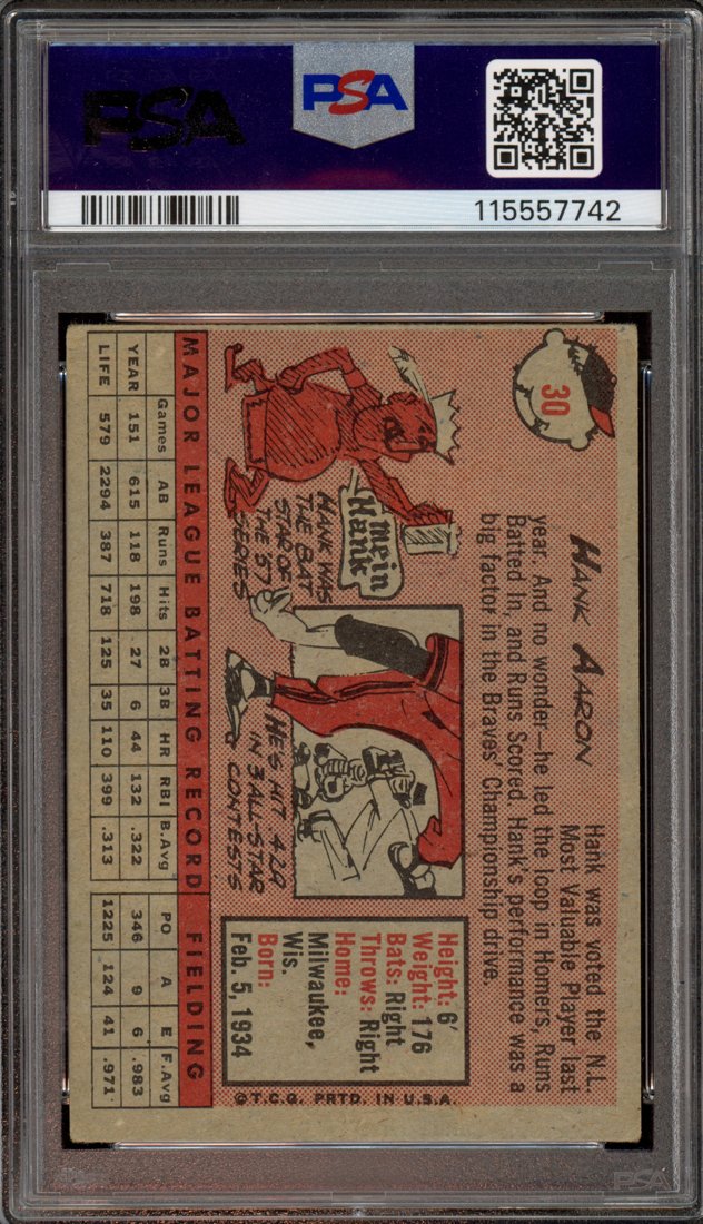 1958 Topps Hank Aaron #30 White Name back