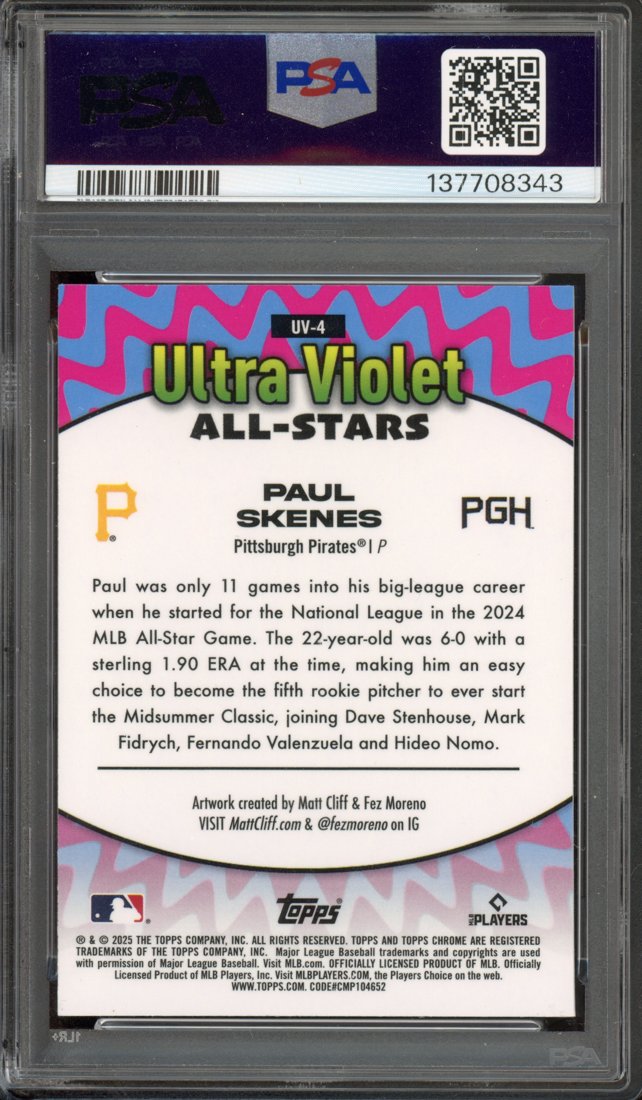 2025 Topps Chrome Ultra Violet All-Stars Paul Skenes #UV-4 back
