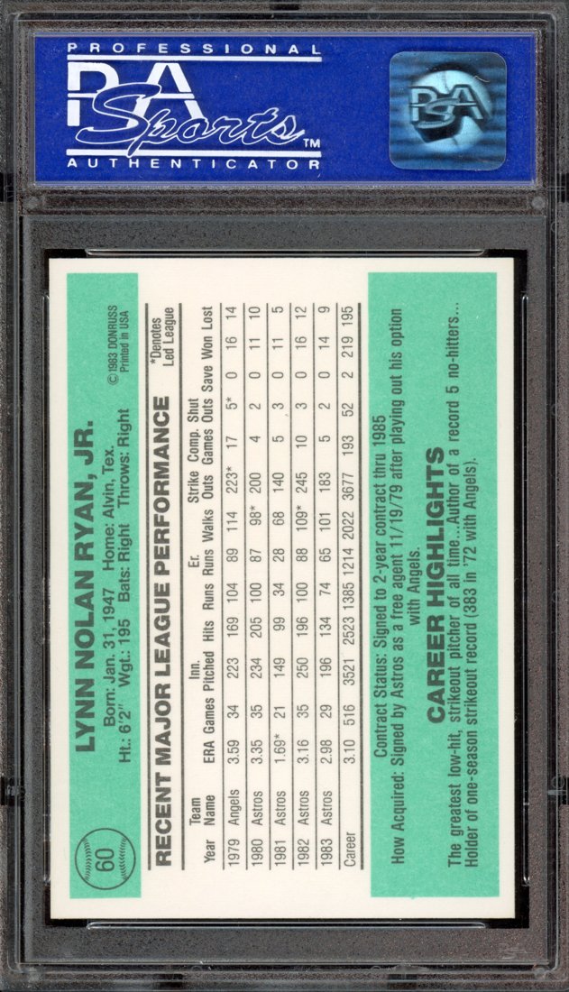 1984 Donruss Nolan Ryan #60 back