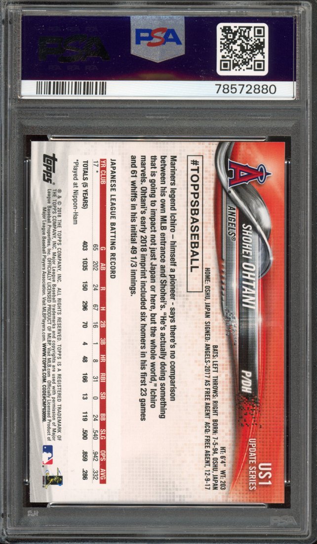 2018 Topps Update Shohei Ohtani #US1 back