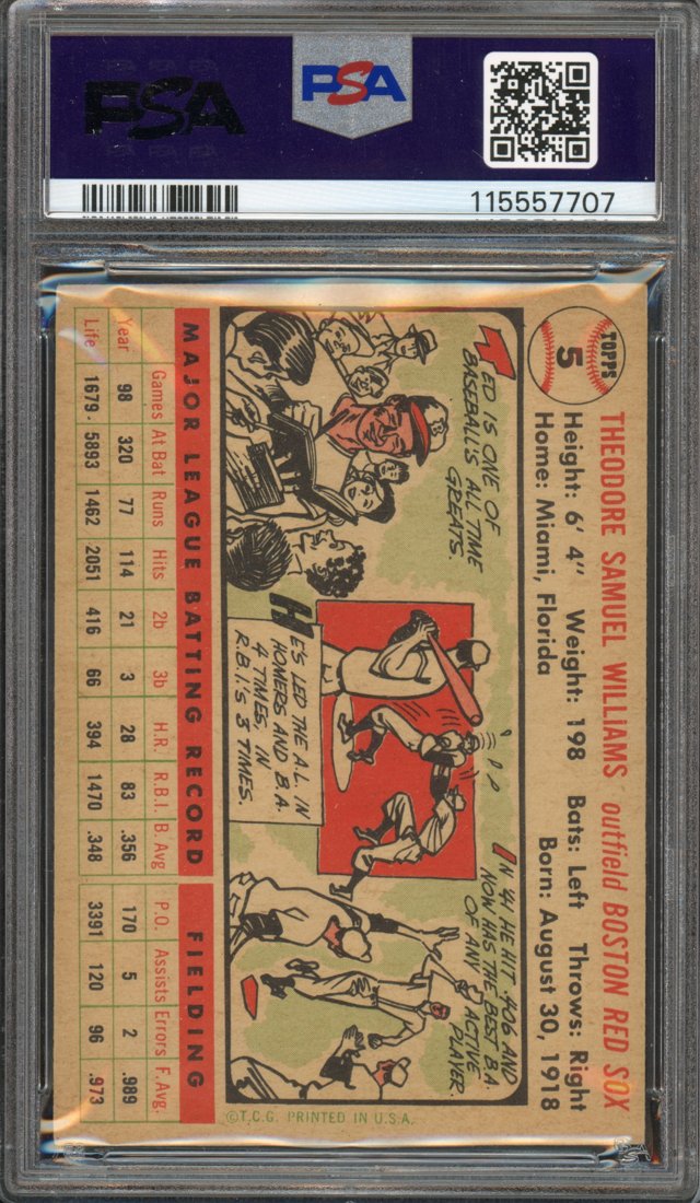 1956 Topps Ted Williams #5 White Back back