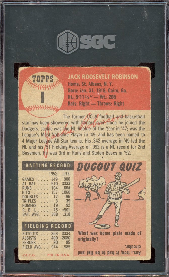 1953 Topps Jackie Robinson #1 back