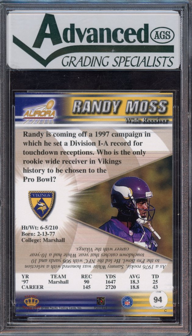 1998 Pacific Aurora Randy Moss #94 back
