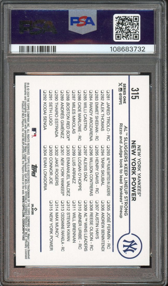 2024 Topps Series One Anthony Rizzo / Aaron Judge #315 Yellow back
