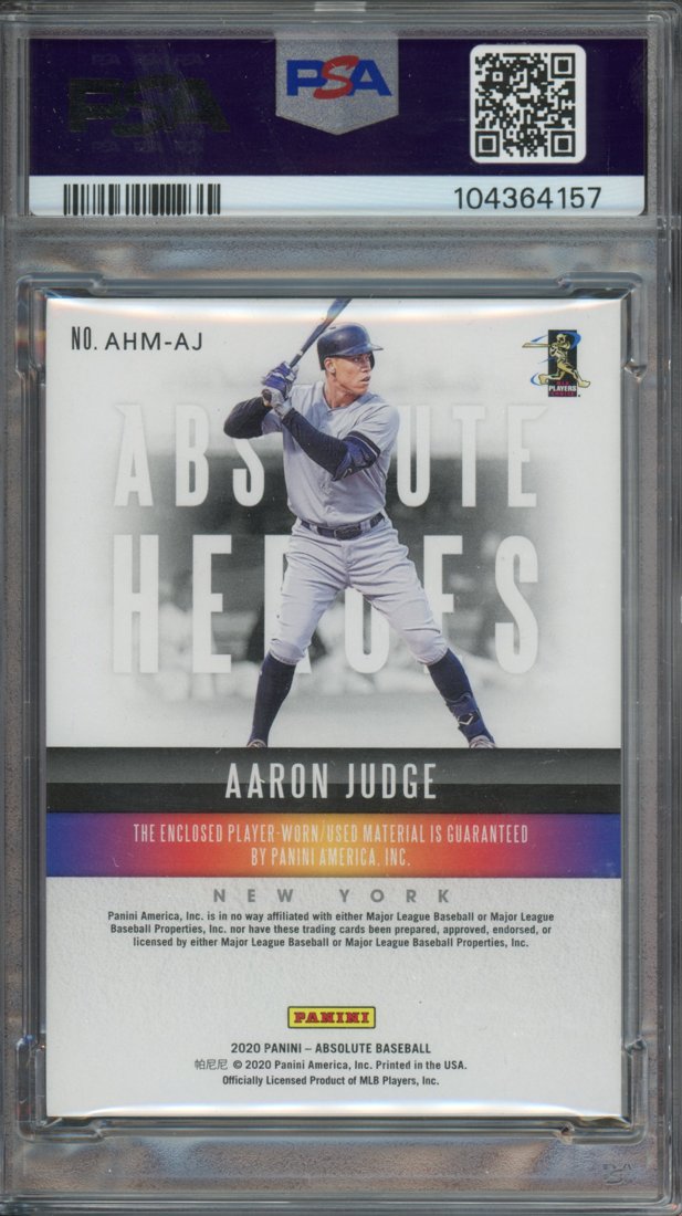 2020 Panini Absolute Aaron Judge #AHM-AJ Absolute Heroes Materials 074/199 back
