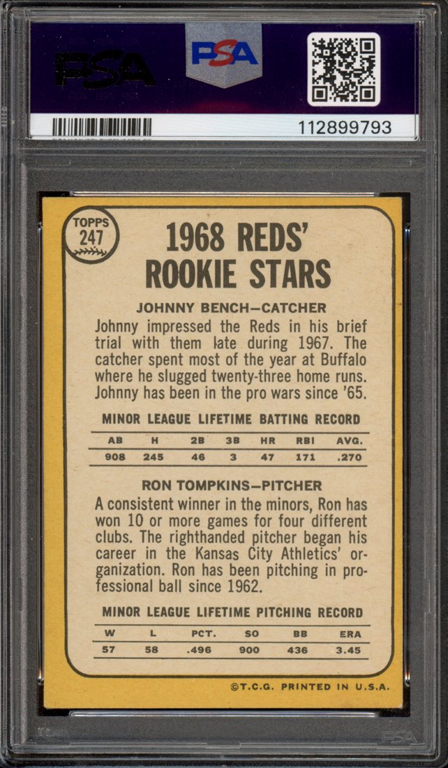 1968 Topps Johnny Bench / Ron Tompkins #247 back