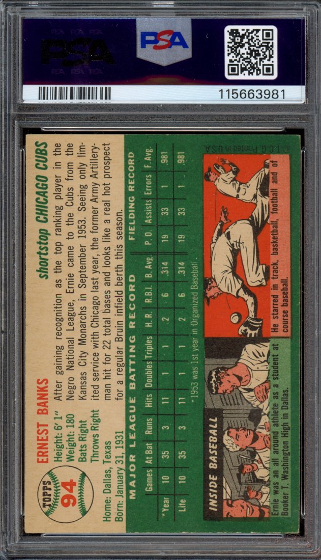 1954 Topps Ernie Banks #94 back