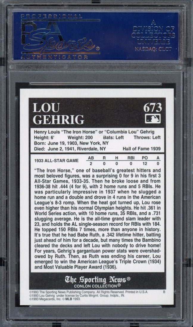 1993 Conlon Collection Game of the Century Lou Gehrig #673 back