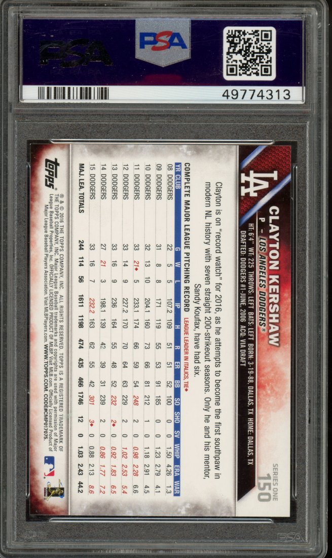 2016 Topps Series One Clayton Kershaw #150 back