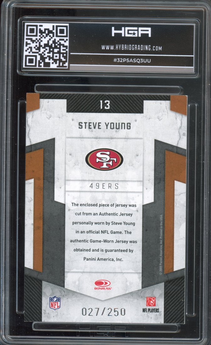 2009 Panini Threads Century Legends Materials Steve Young #13 027/250 back