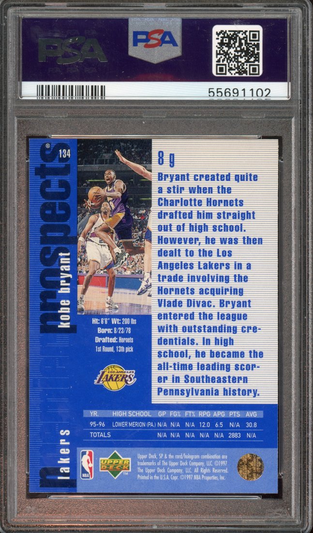1996 SP Kobe Bryant #134 back
