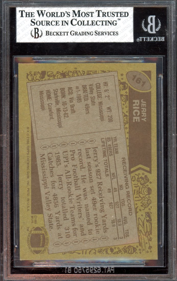 1986 Topps Jerry Rice #161 back
