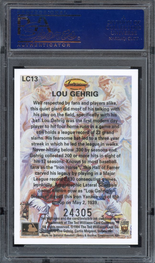 1994 Ted Williams Co. Locklear Collection Lou Gehrig #LC13 back