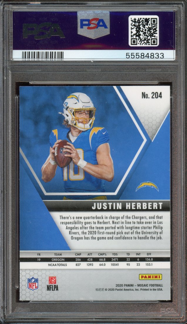 2020 Panini Mosaic Justin Herbert #204 back