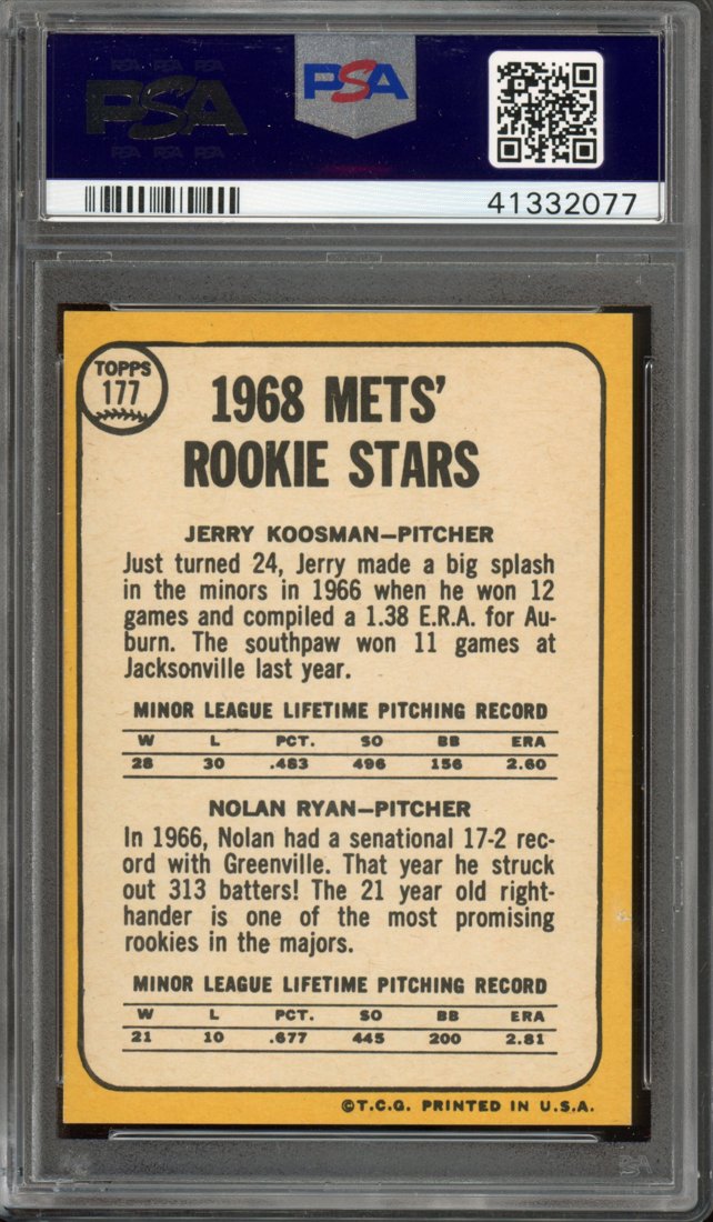 1968 Topps Jerry Koosman / Nolan Ryan #177 back