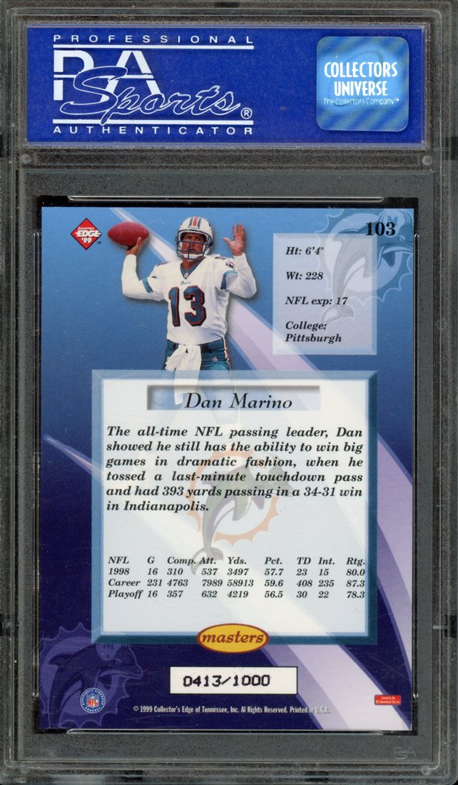 1999 Collector's Edge Masters Dan Marino #103 Galvanized back