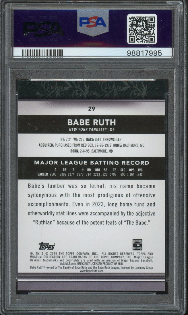 2024 Topps Museum Collection Babe Ruth #29 back