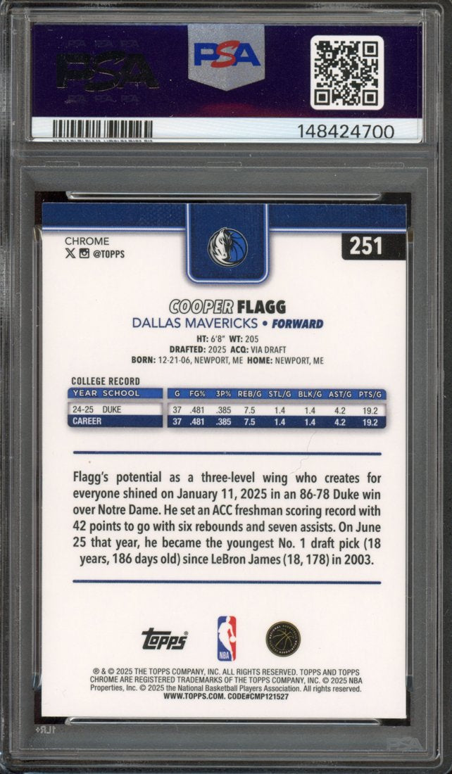 2025 Topps Chrome Cooper Flagg #251 back