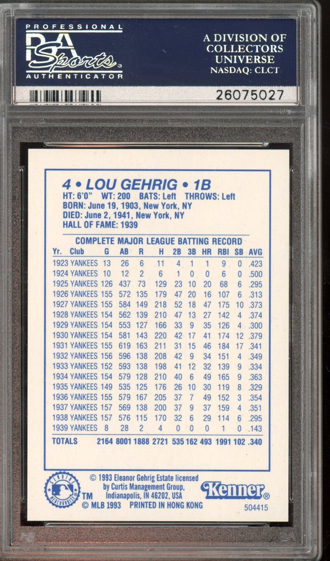 1994 Starting Line Up Cooperstown Collection Lou Gehrig #27 back