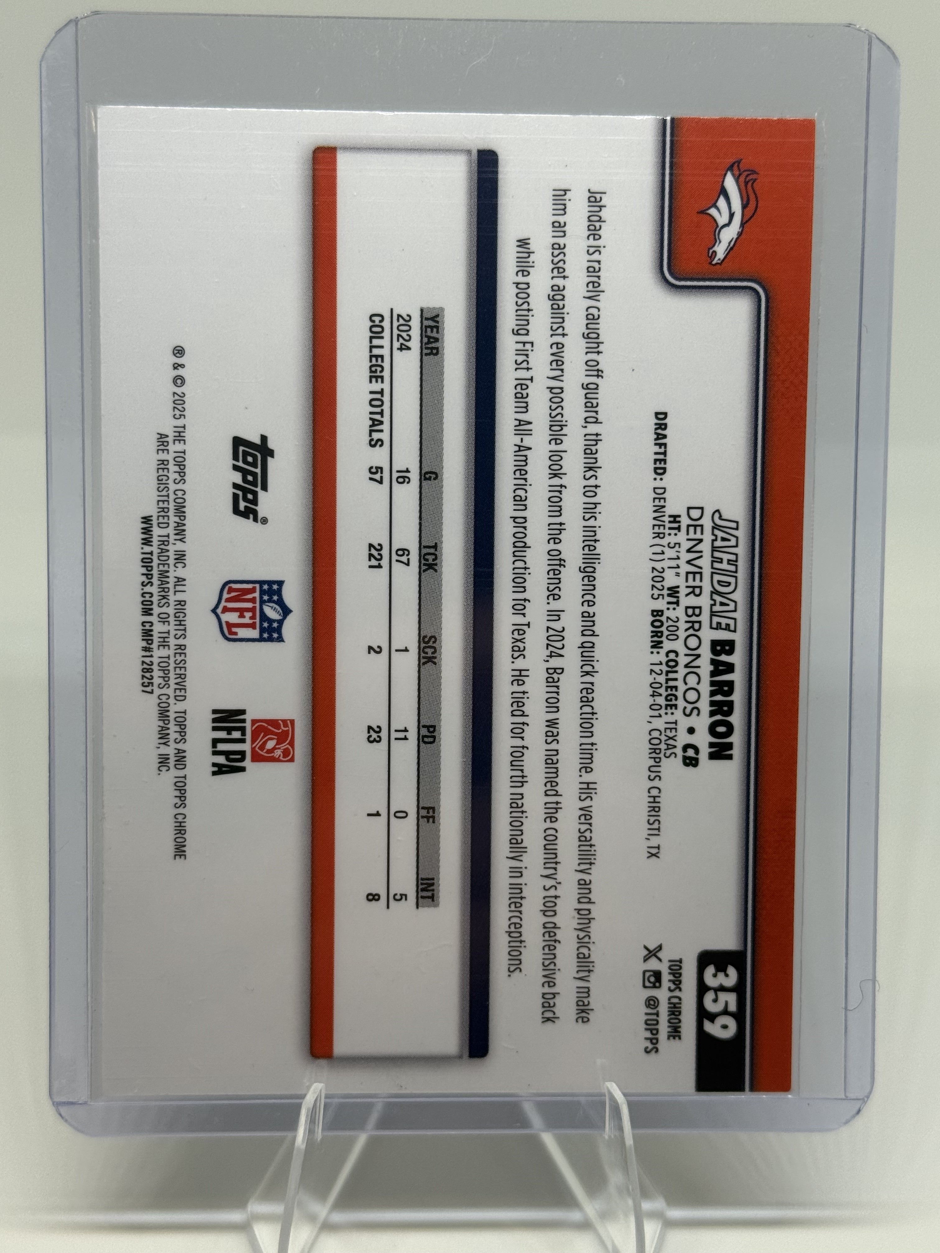 2025 Topps Chrome #359 Jahdae Barron Pink Refractor /250 (Numbered 1/250)