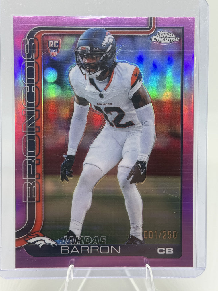 2025 Topps Chrome #359 Jahdae Barron Pink Refractor /250 (Numbered 1/250) front