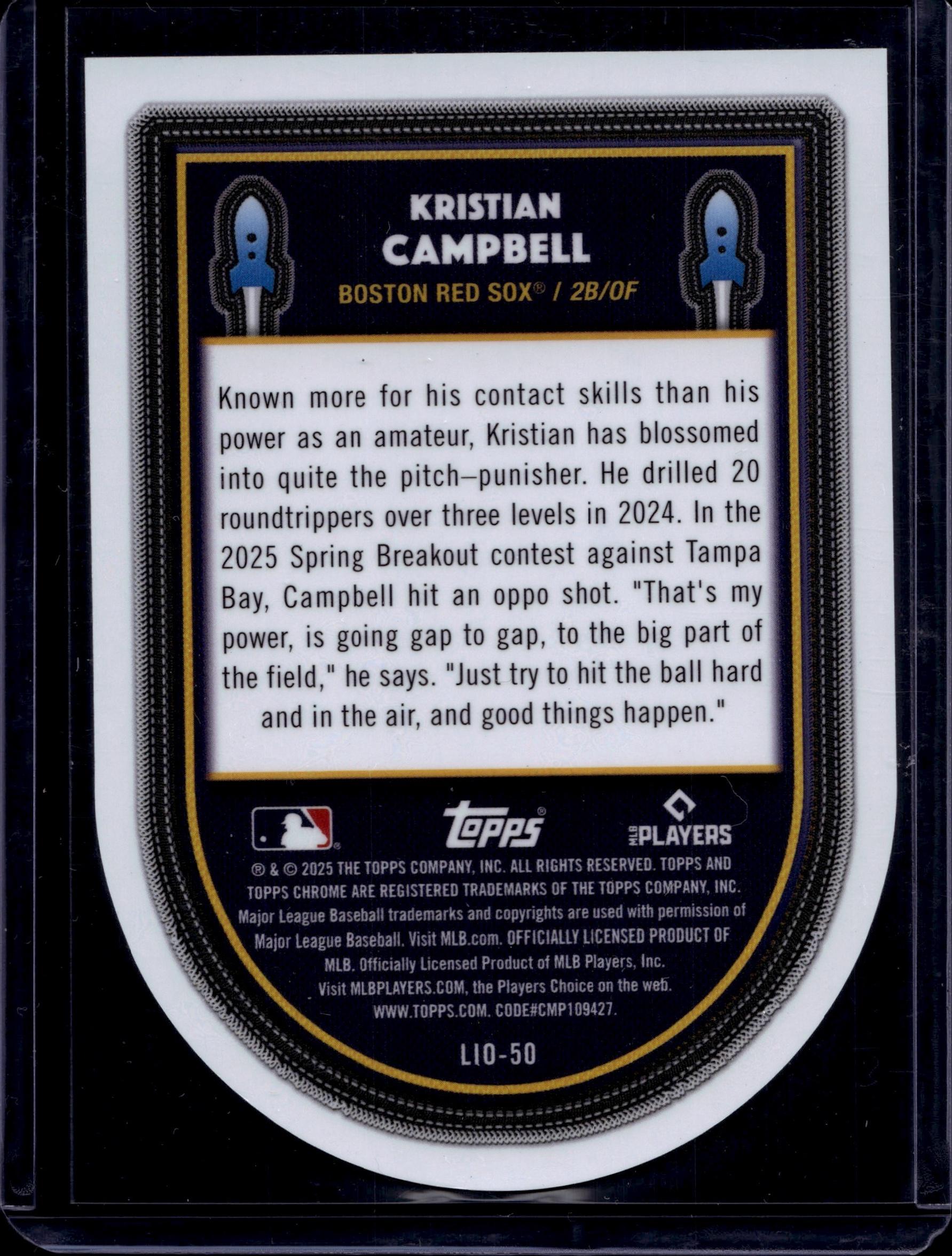 2025 Topps Chrome Cosmic #LIO-50 Kristian Campbell Launched into Orbit