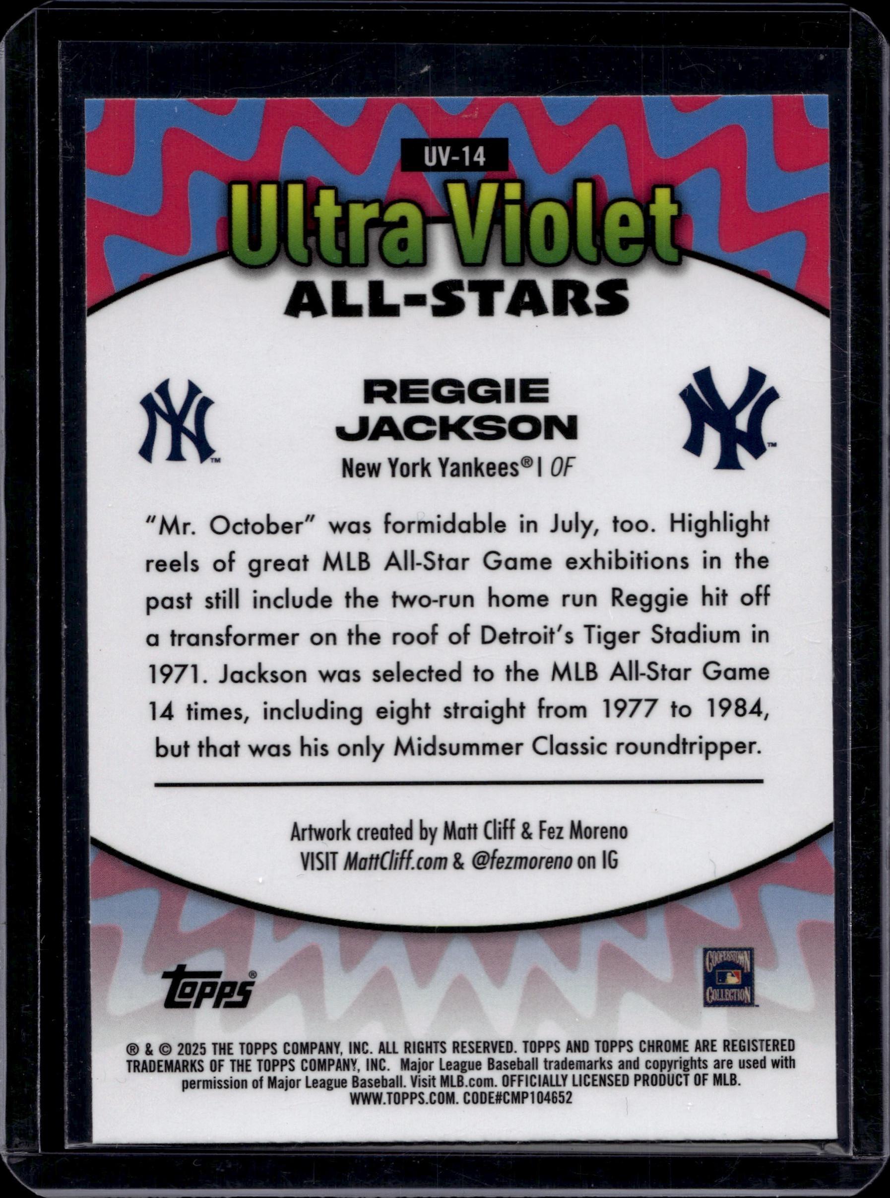 2025 Topps Chrome #UV-14 Reggie Jackson Ultra Violet All-Stars