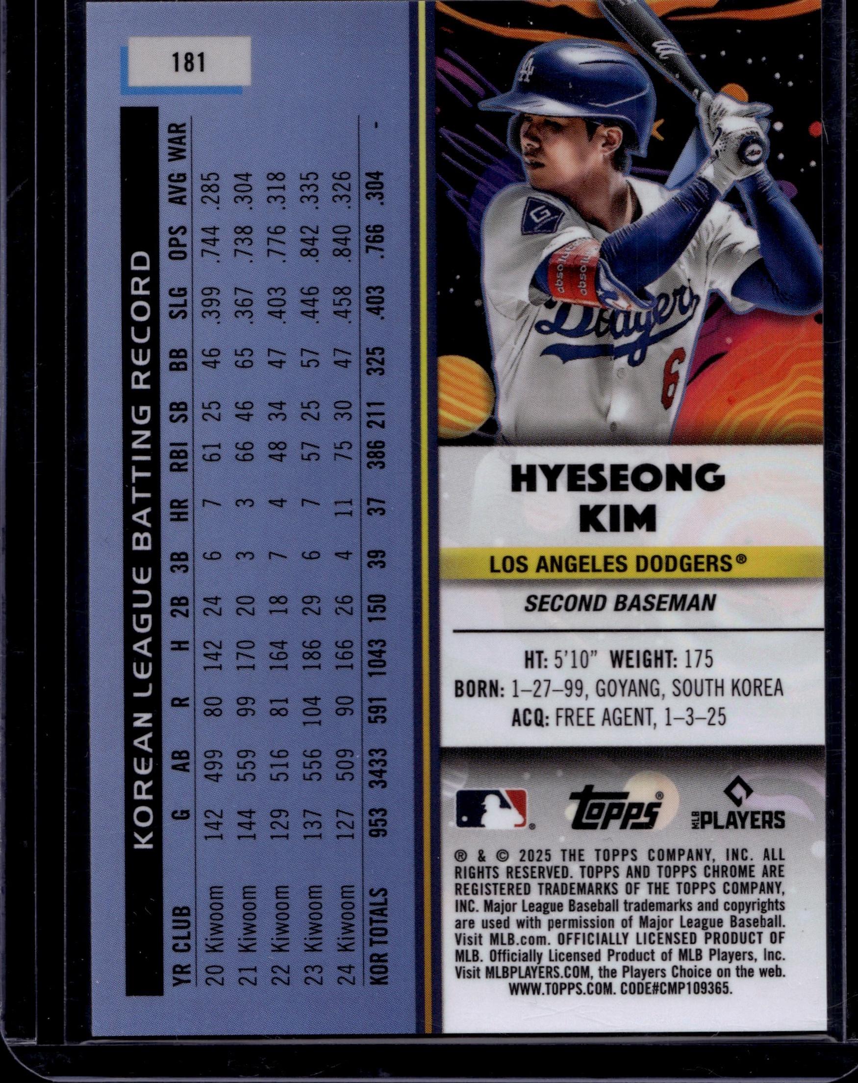 2025 Topps Chrome Cosmic #181 Hyeseong Kim Gold Interstellar Refractor #/50