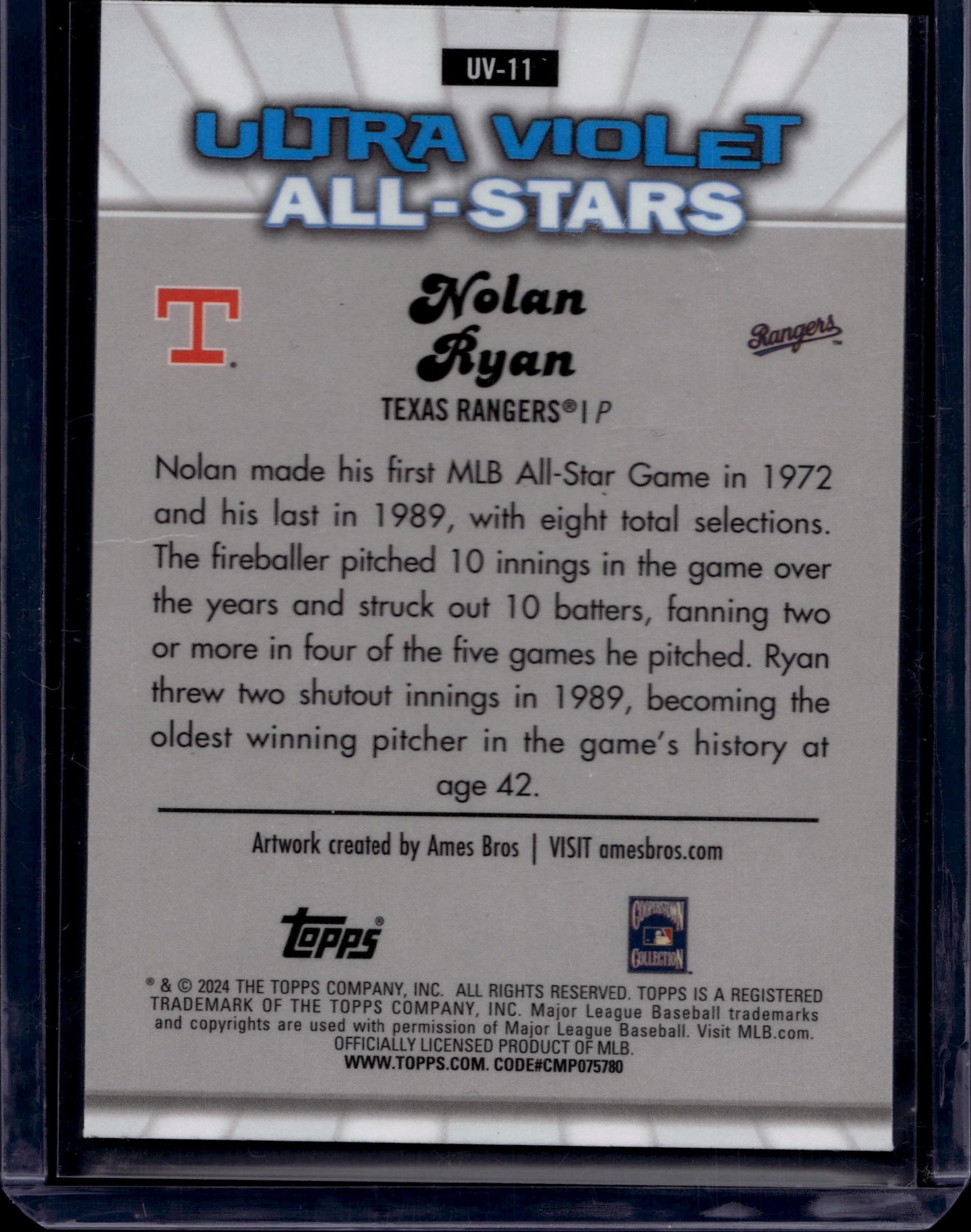 2024 Topps Chrome #UV-11 Nolan Ryan Ultra Violet All-Stars