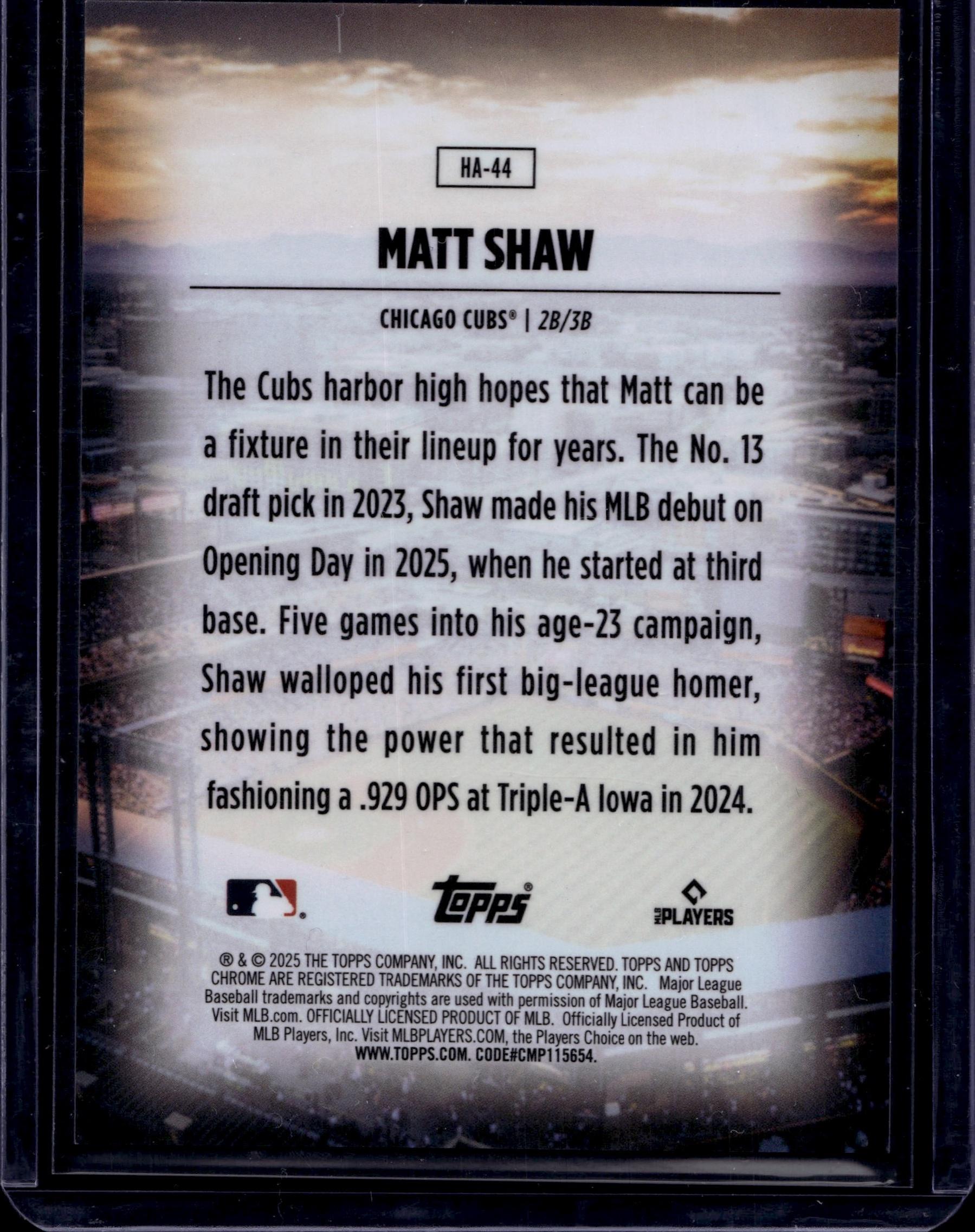 2025 Topps Update #HA-44 Matt Shaw Homefield Advantage