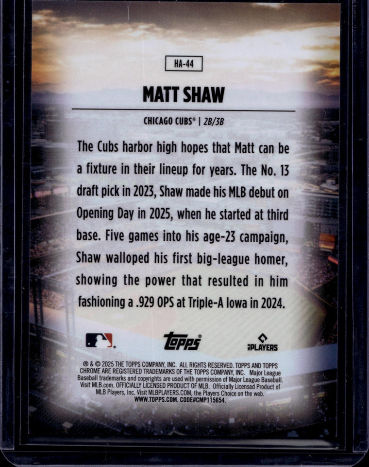 2025 Topps Update #HA-44 Matt Shaw Homefield Advantage back