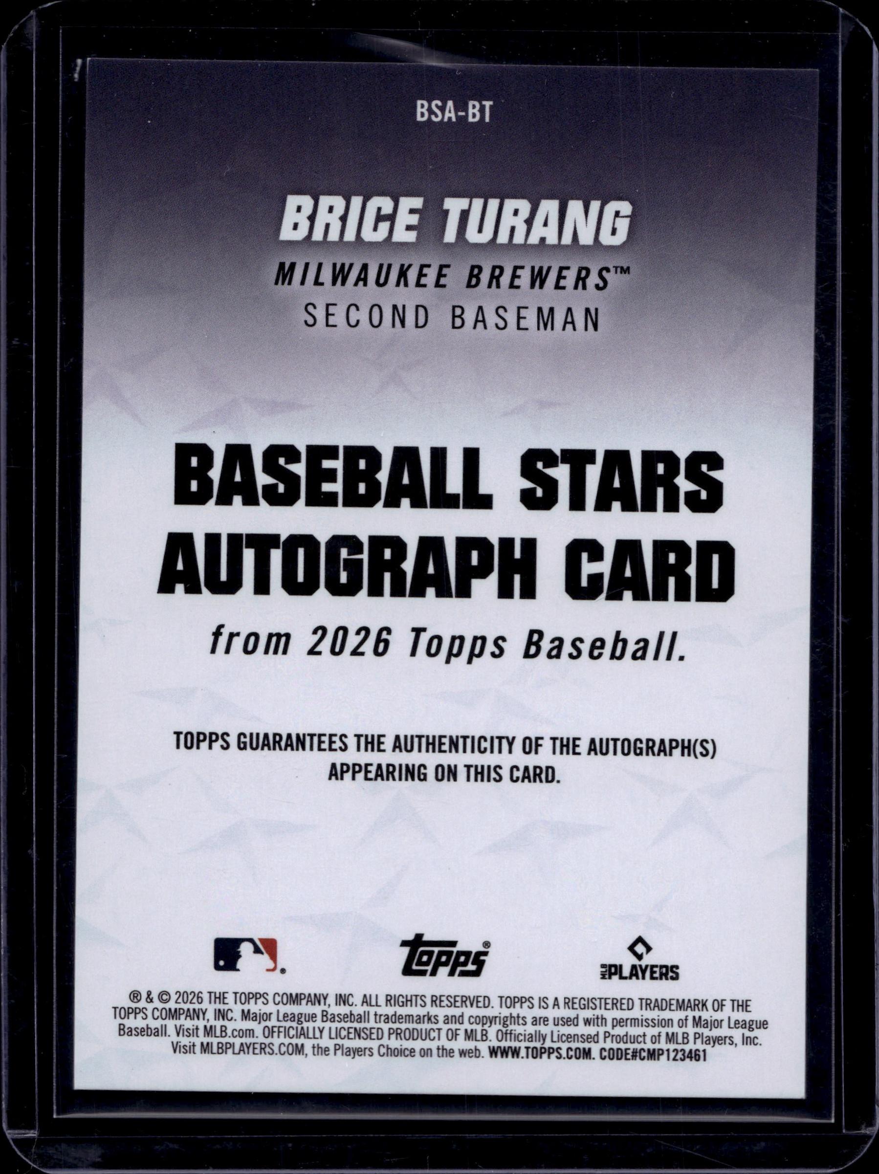 2026 Topps #BSA-BT Brice Turang Baseball Stars Autographs (Series One)