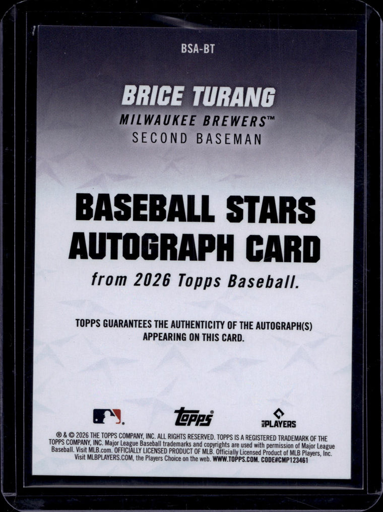 2026 Topps #BSA-BT Brice Turang Baseball Stars Autographs (Series One) back