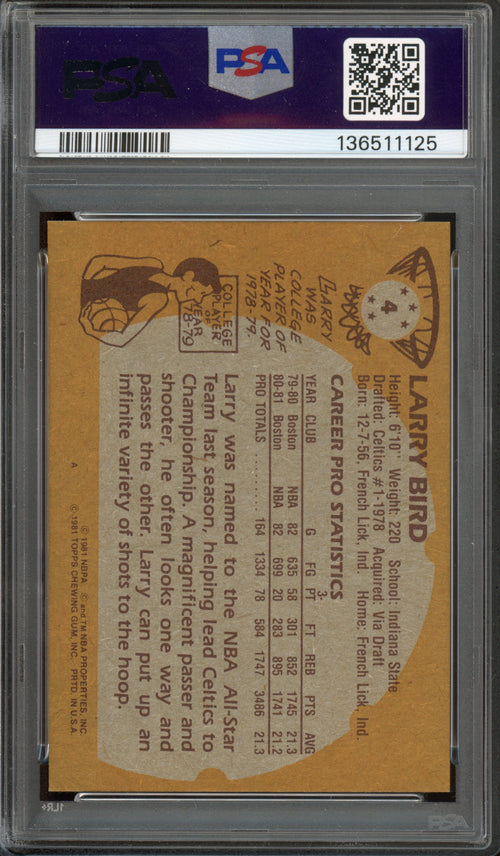 1981-82 Topps #4 Larry Bird PSA 8