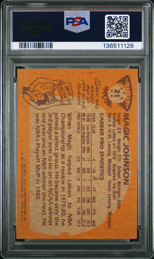 1981-82 Topps #21 Magic Johnson PSA 7
