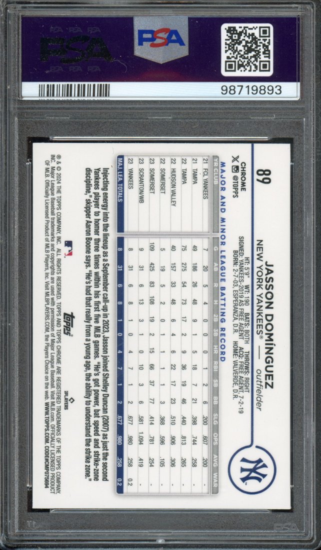 2024 Topps Chrome Jasson Dominguez #89 Negative Refractor back