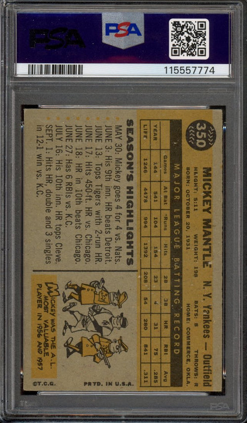 1960 Topps Mickey Mantle (back)