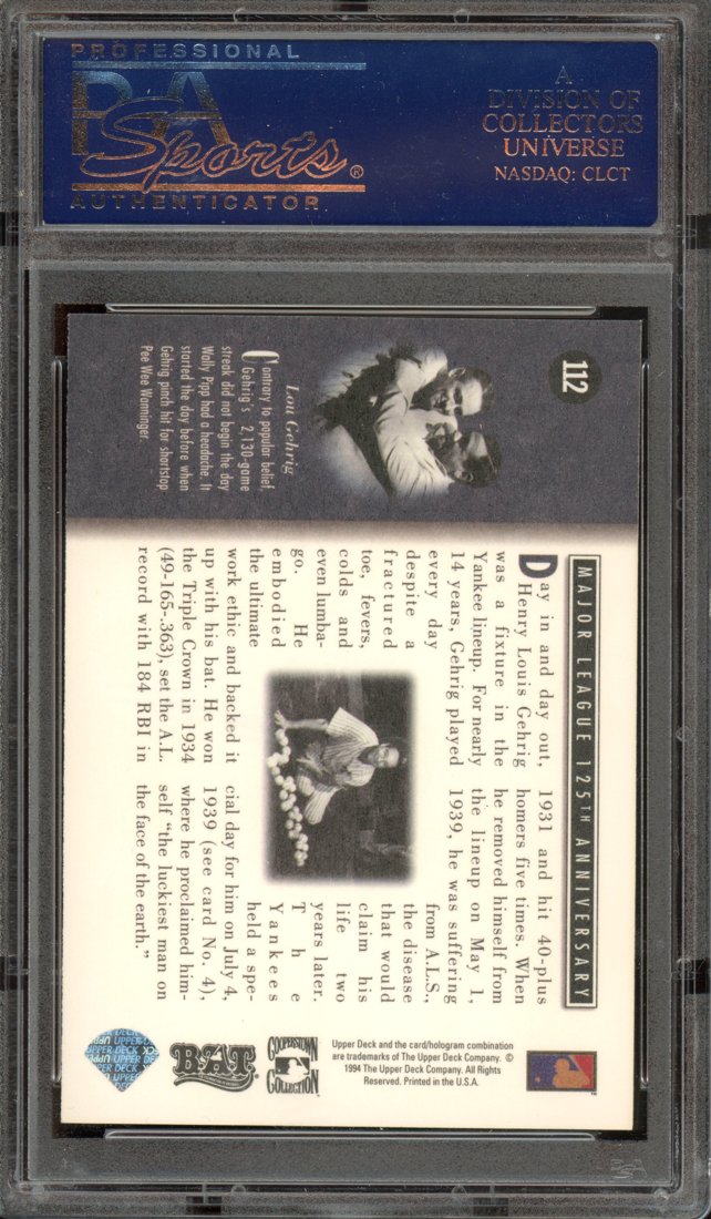 1994 Upper Deck All-Time Heroes Lou Gehrig #112 back