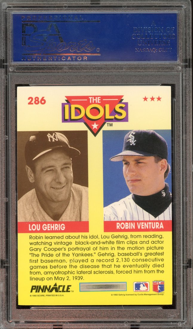 1992 Pinnacle The Idols Lou Gehrig / Robin Ventura #286 back