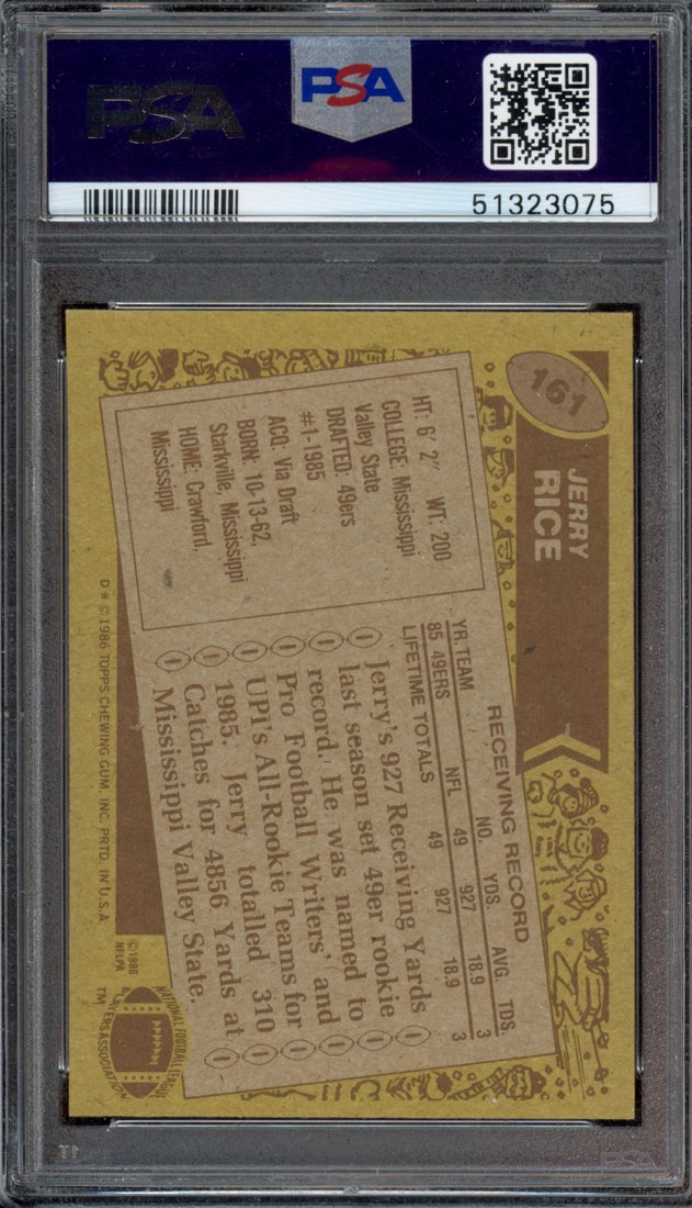 1986 Topps Jerry Rice #161 back