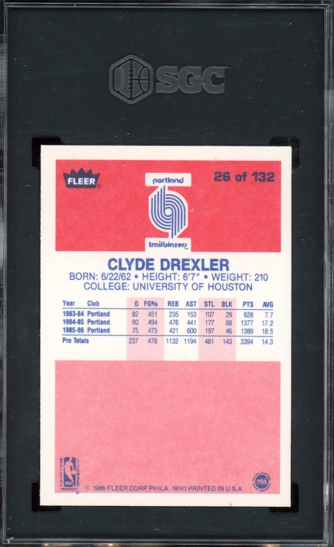 1986 Fleer Clyde Drexler #26 back