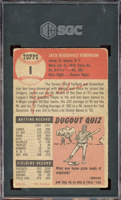 1953 Topps Jackie Robinson (back)